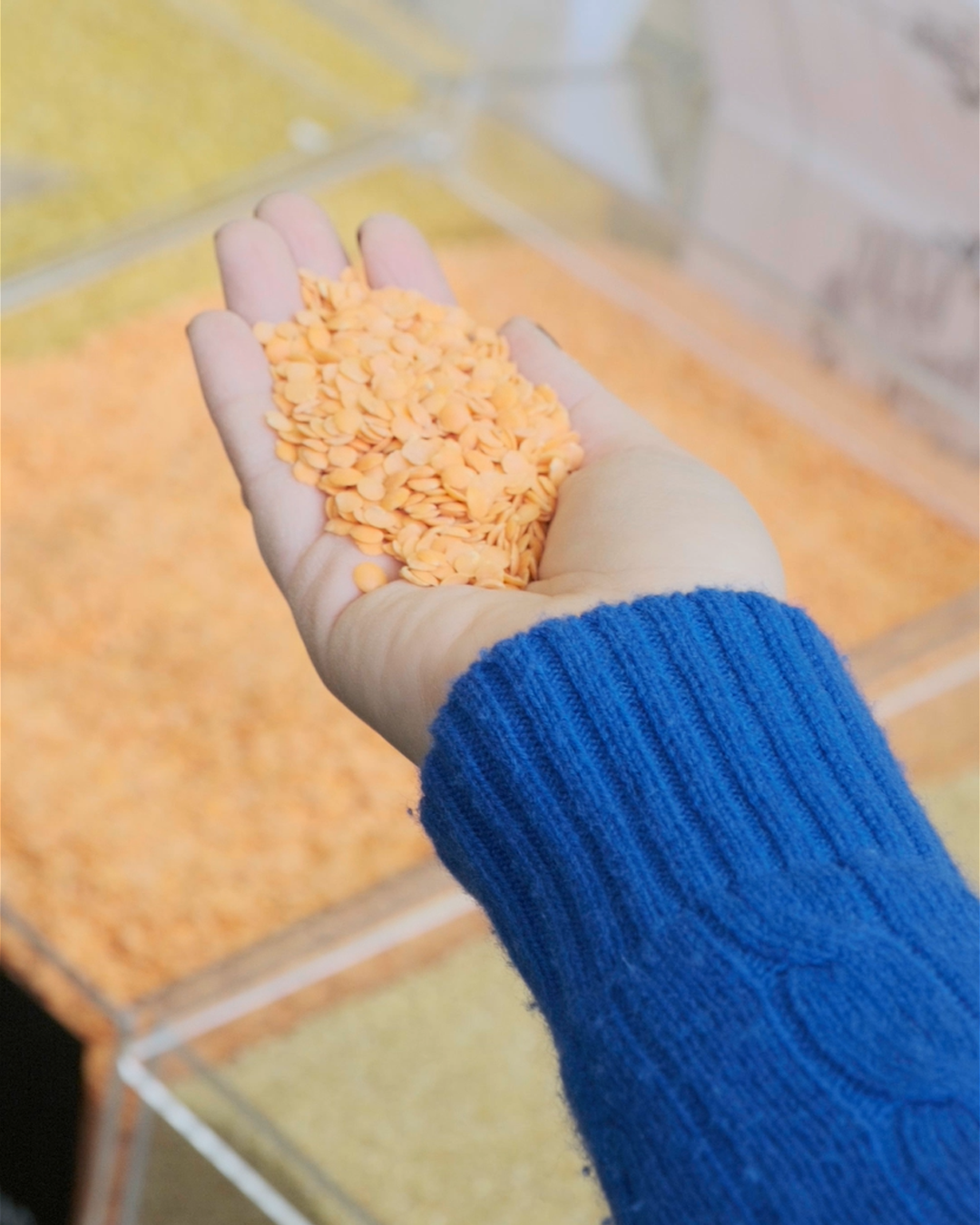 photo with a woman holding lentils