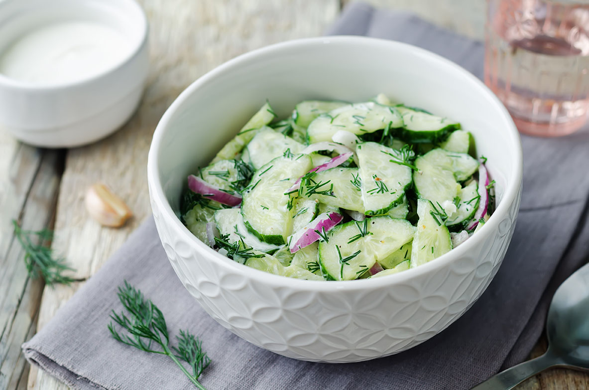 photo with Greek yogurt red onion cucumber salad